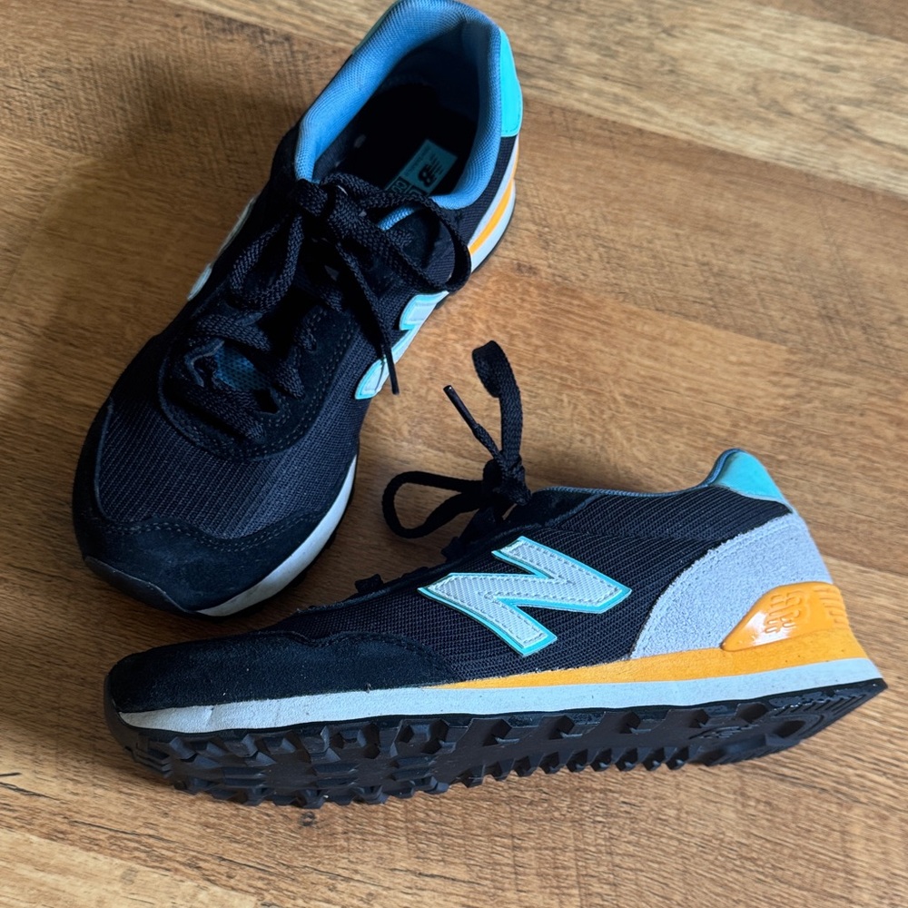 New Balance Women's Black and Teal Sneakers with Orange Accents